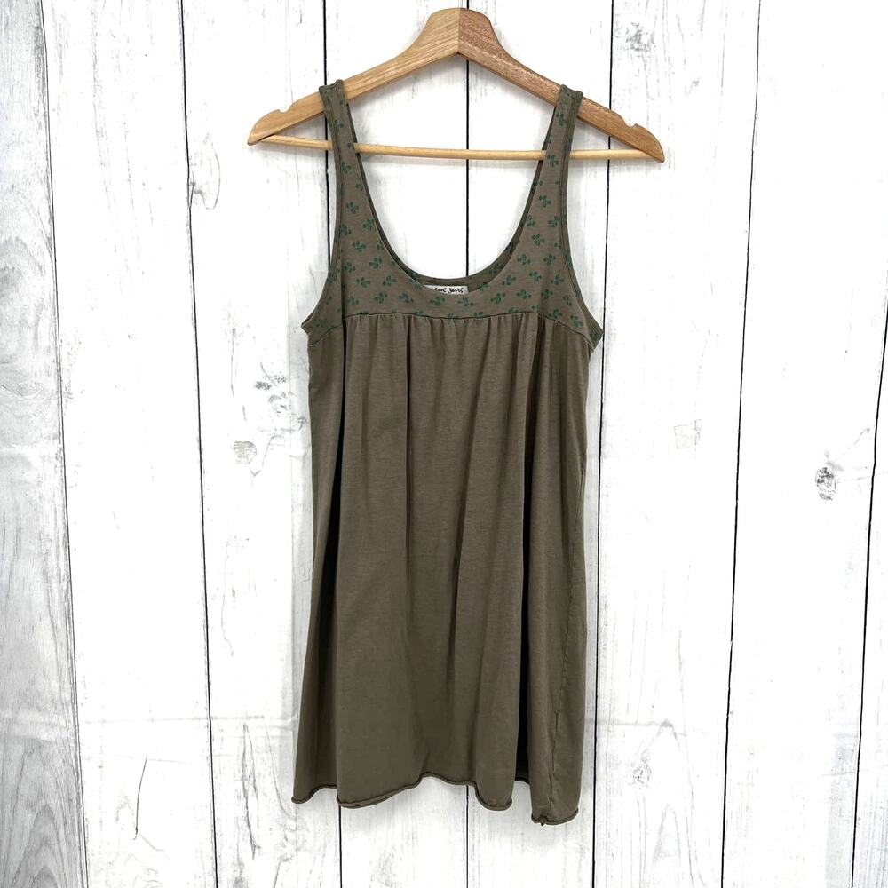 Michael Stars MEDIUM Olive Green Floral Baby Doll Tank Top Sleeveless Shirt